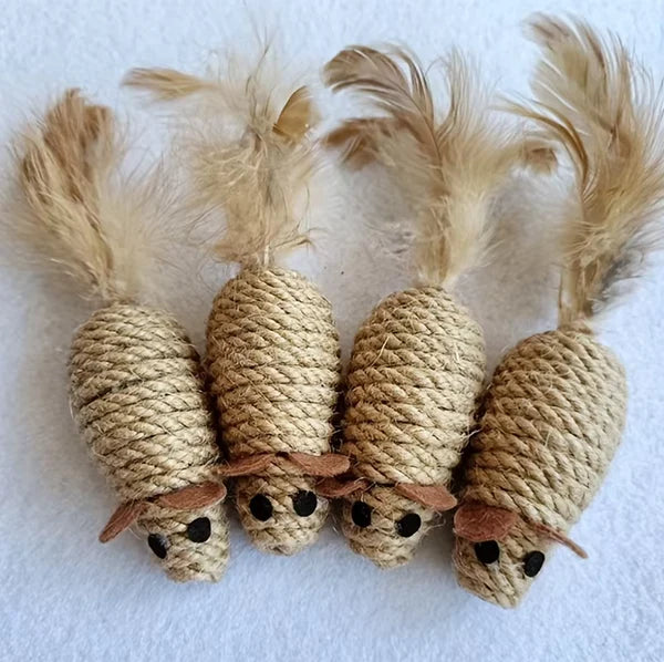 Sisal-fisch Katzenspielzeug – Natürliches Beutespiel Mit Federn Für Aktive Katzen 4 Stück