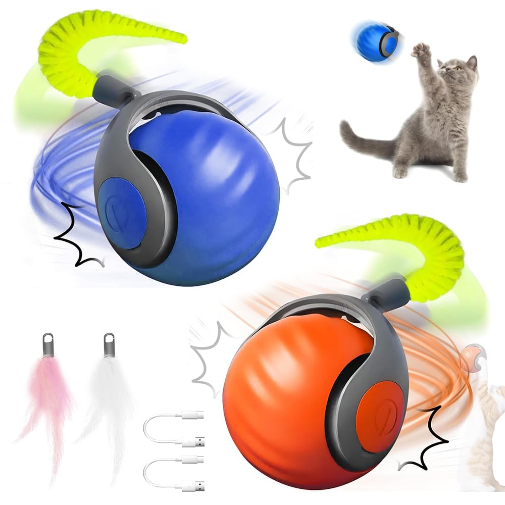 Rollender Spielball für Katzen mit Federschwanz