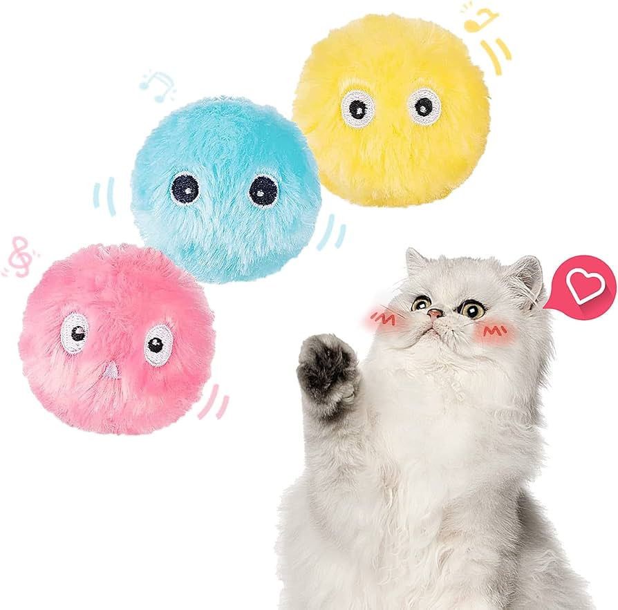 Interaktive Katzen Plüsch Spielbälle mit Tiergeräuschen (3er Pack)
