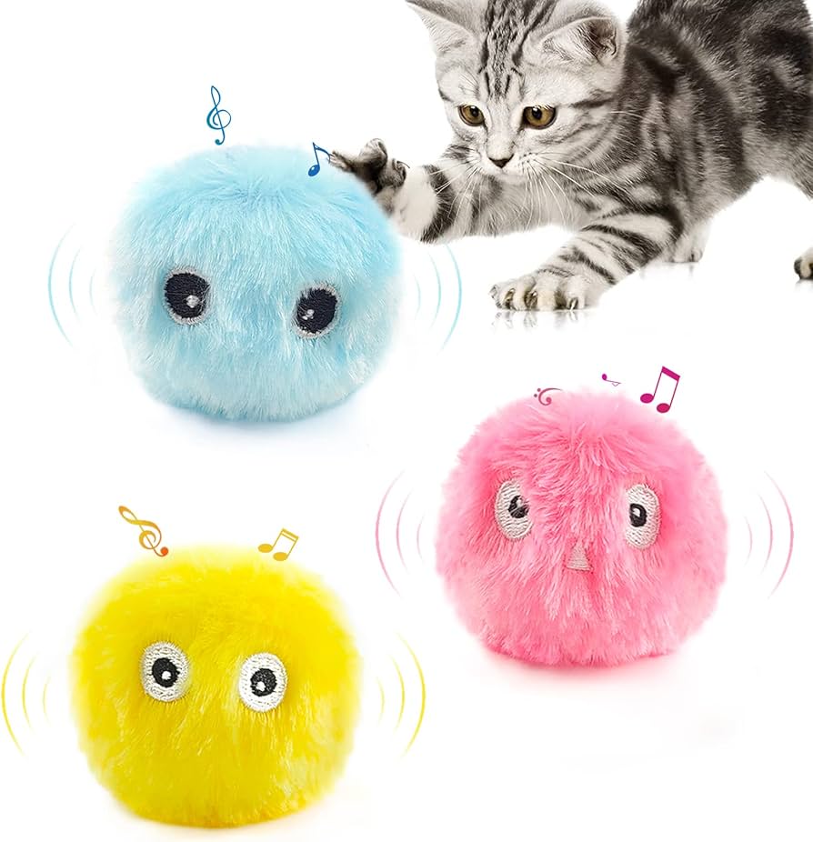 Interaktive Katzen Plüsch Spielbälle mit Tiergeräuschen (3er Pack)