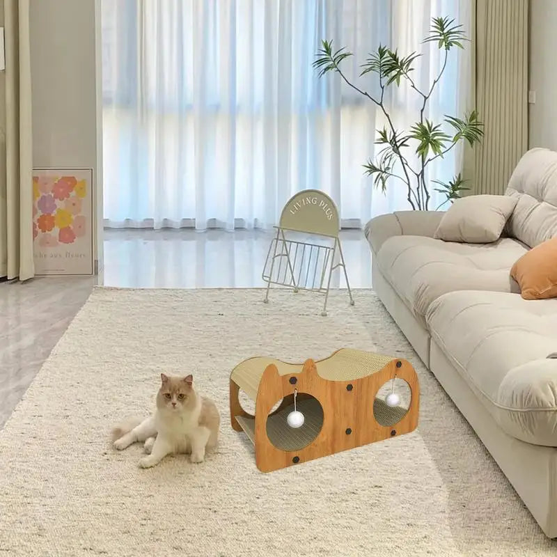 Katzen-Luxus-Sofa mit integriertem Kratzbrett und Spielbällen