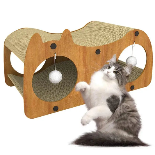 Katzen-Luxus-Sofa mit integriertem Kratzbrett und Spielbällen