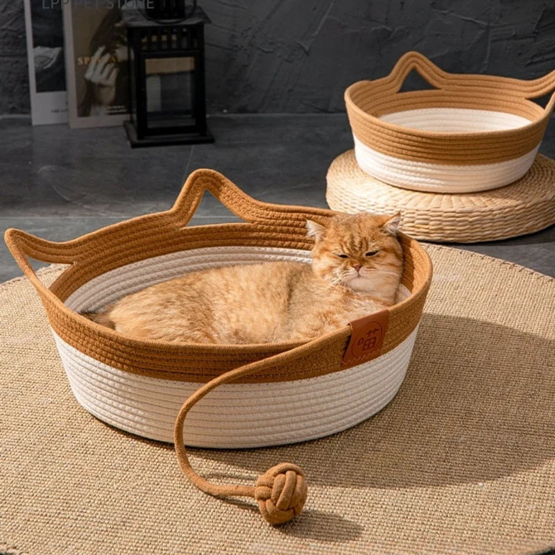 Handgewebtes Baumwollseil-Katzenbett