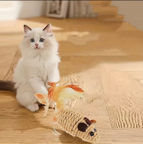 Sisal-fisch Katzenspielzeug – Natürliches Beutespiel Mit Federn Für Aktive Katzen 4 Stück