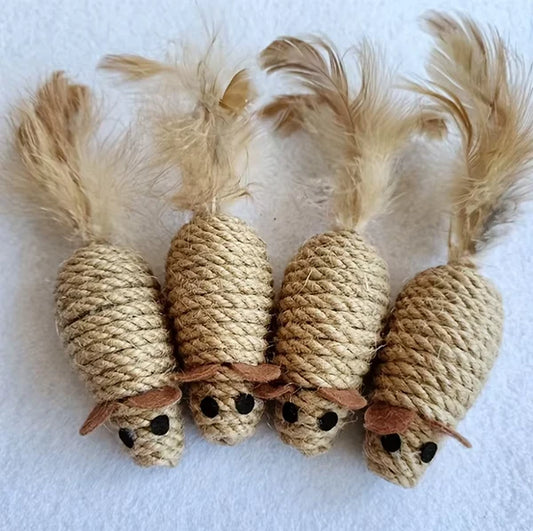 Sisal-fisch Katzenspielzeug – Natürliches Beutespiel Mit Federn Für Aktive Katzen 4 Stück