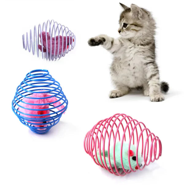 Mäuse In Spiralkäfig – Beutespiel Für Katzen 3 Stück