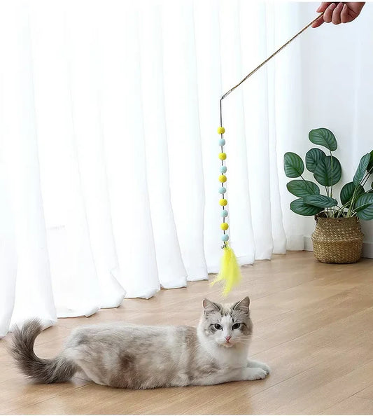 Interaktive Katzenangel Mit Bommeln Federn – Spielspaß Für Neugierige Katzen