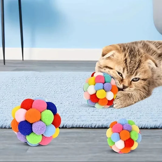 Bunter Pompom-katzenball – Weiches Interaktives Spielzeug Für Verspielte Stubentiger